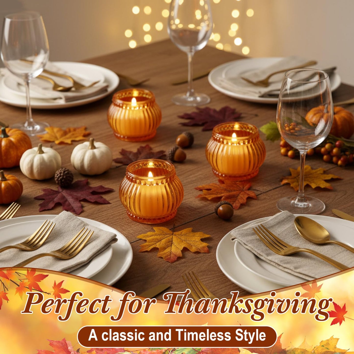 Mumufy 12 Pcs Orange Pumpkin Glass Votive Candle Holders Thanksgiving Decor