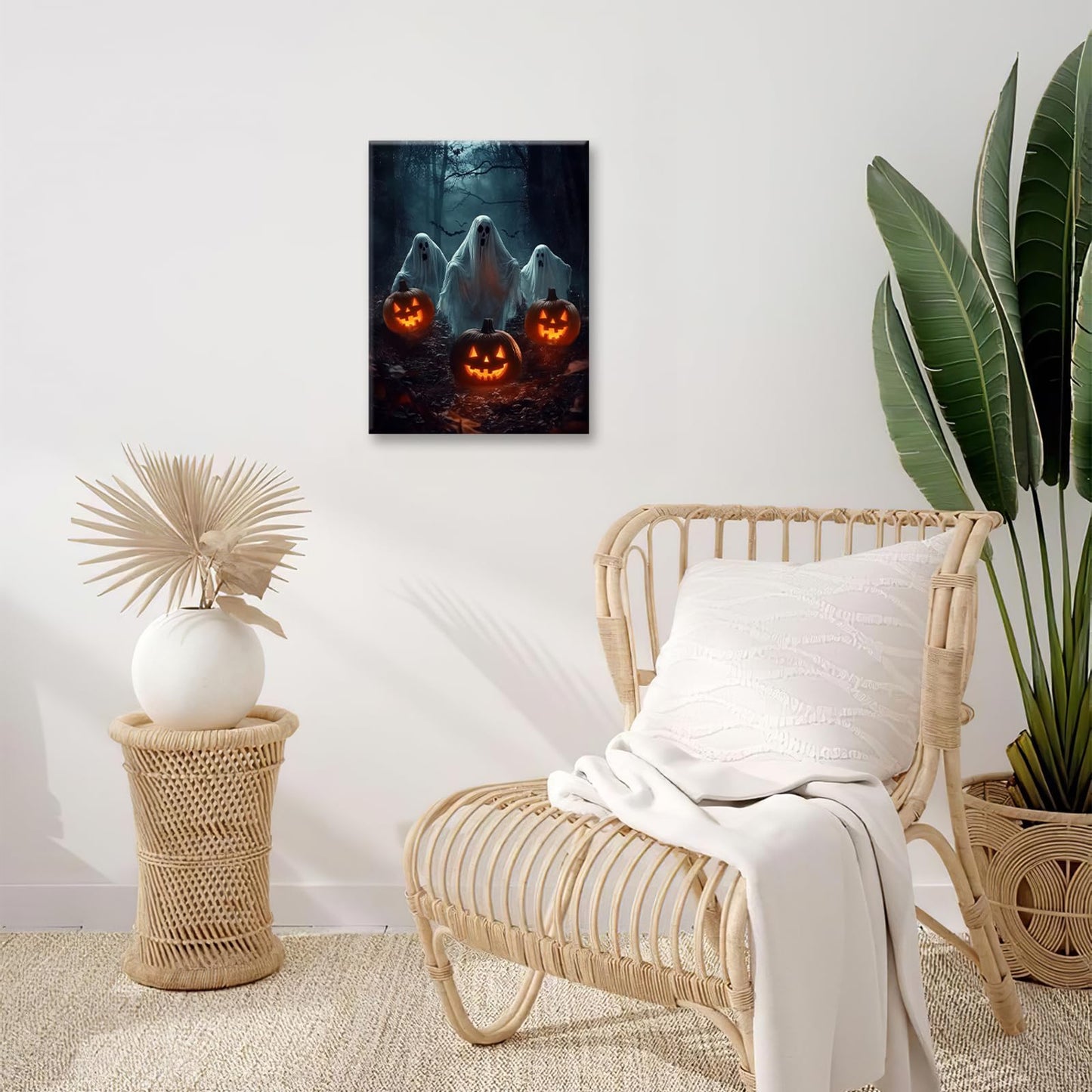 Gothic Halloween Ghost Pumpkin Wall Art Canvas Painting Framed 12x16
