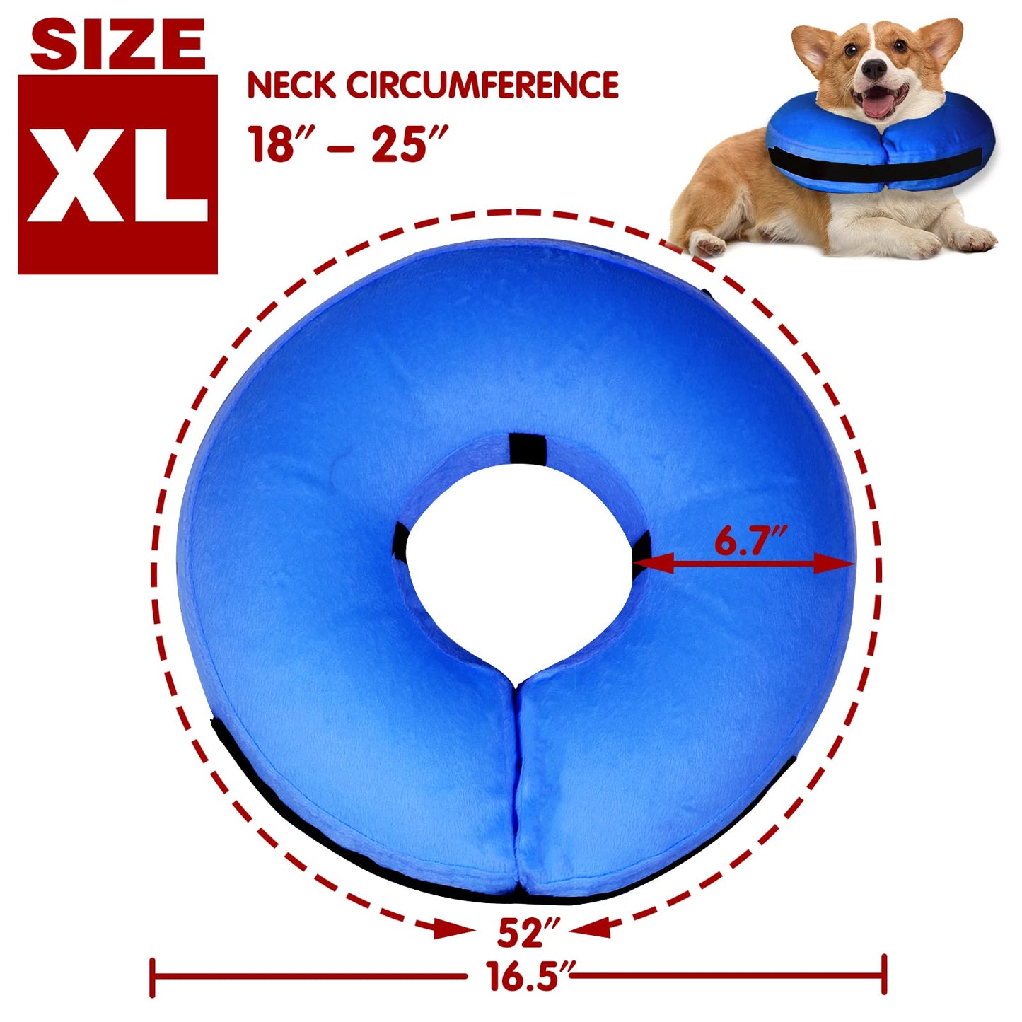 Tonqixope Inflatable Dog Cone Collar Soft Protective Donut Collar Blue XL