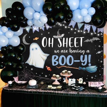 MEHOFOND Halloween Baby Shower Party Backdrop Purple Vinyl 7x5ft