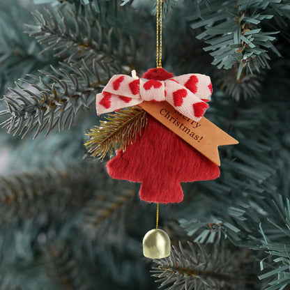 DILAGG Christmas Decorations Fuzzy Tree Ornaments Plush Pendant Gold Bell Red