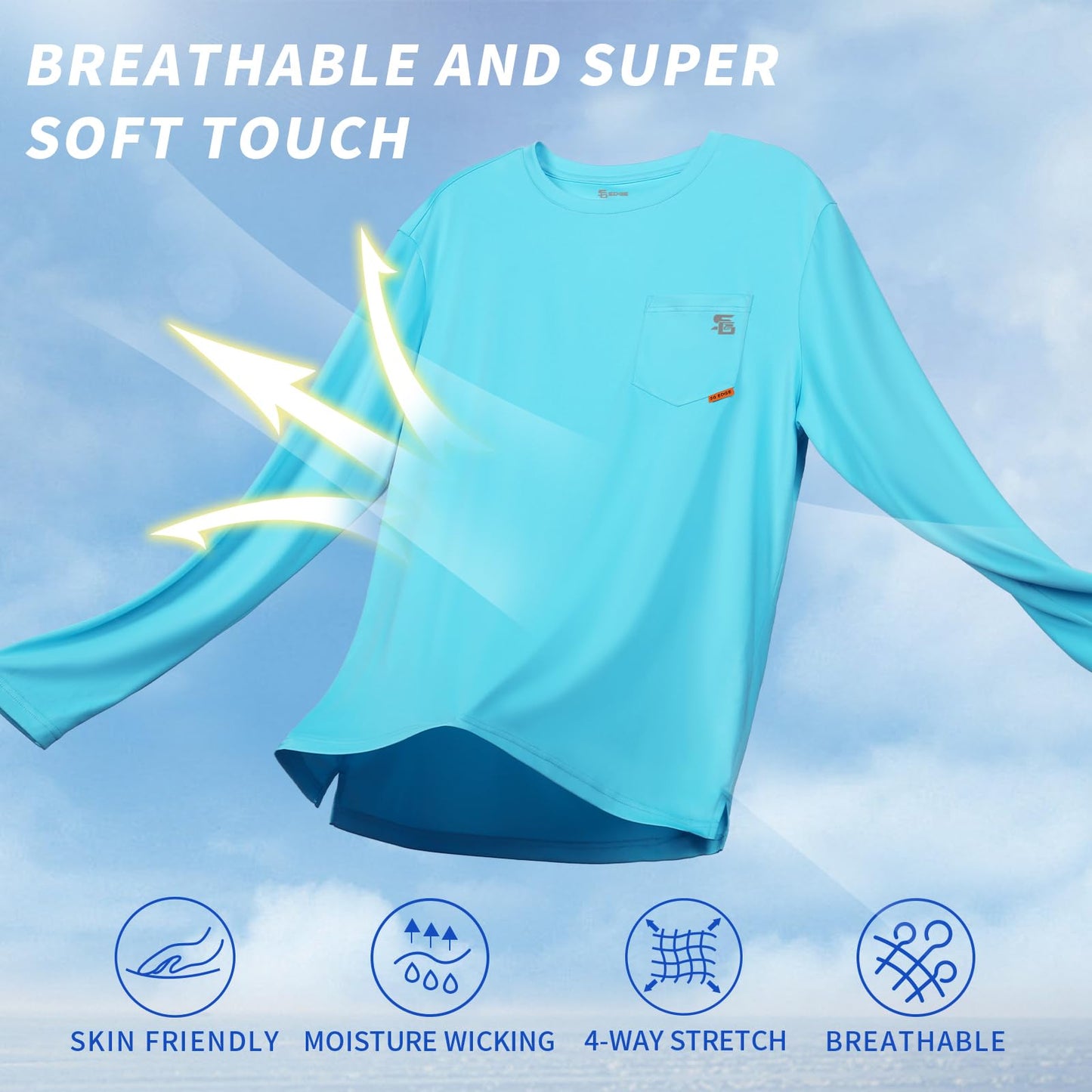SG Edge Men's Rash Guard UPF 50+ Moisture Wicking Long Sleeve Sea Blue Size S