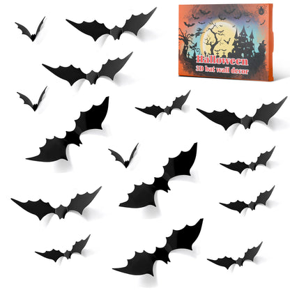 PFAMKEER Halloween Bat Stickers 120pcs 3D Black PVC Various Sizes