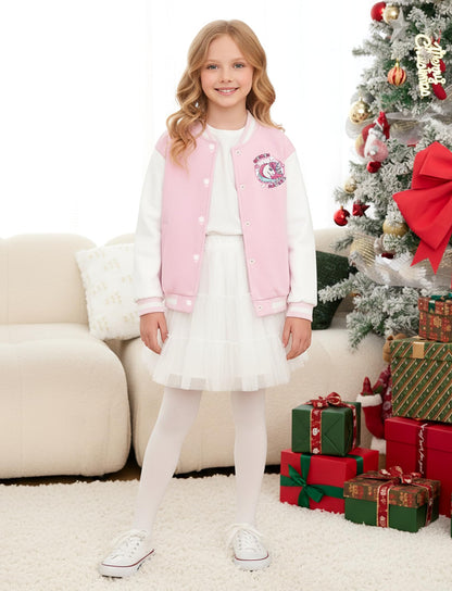 PATPAT Girls Varsity Baseball Jacket Light Pink Unicorn Coat Size 4-5T