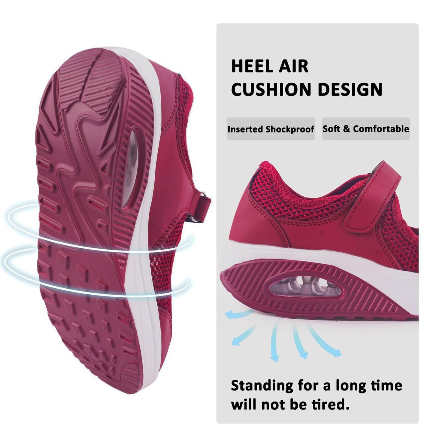 Git-up Women's Arch Support Walking Shoes Orthopedic Sneakers Red Size 9.5