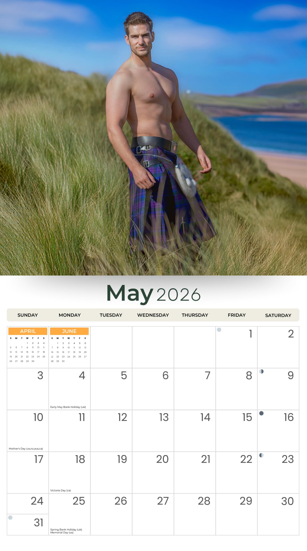 Just Calendars Men in Kilts 2026 Deluxe Wall Calendar 12x13.3 Large