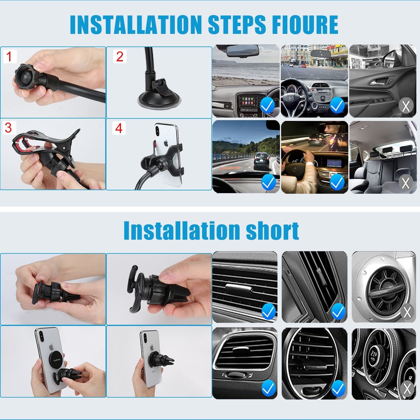 LoyaForba Universal Car Phone Mount 360° Dashboard Holder Black Rubber
