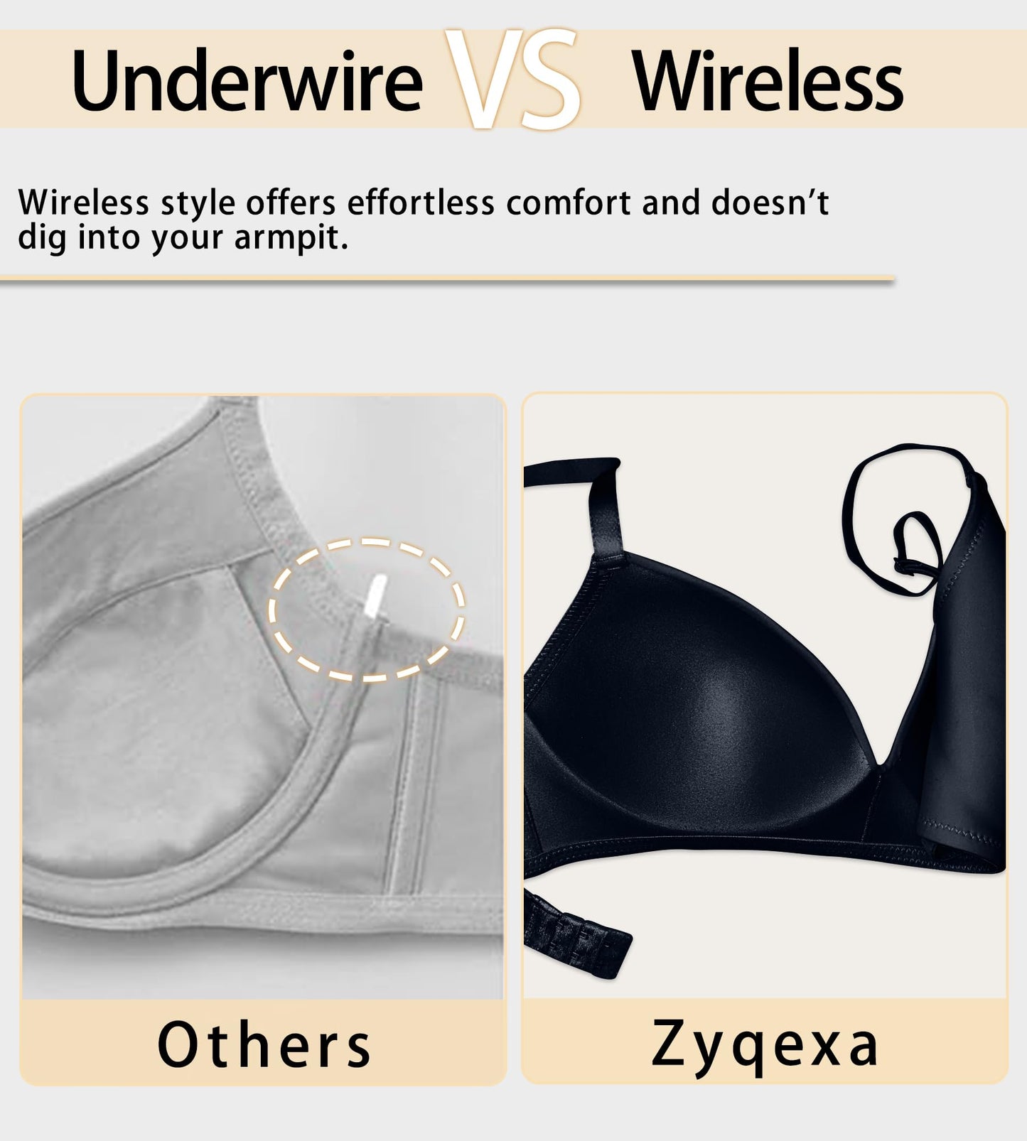 ZYQEXA Wireless Seamless Plunge Bra Black Racerback Size 38C