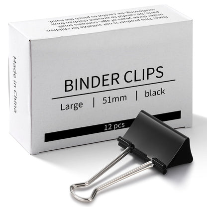 Eclirgan Large 1.9-Inch Heavy-Duty Black Binder Clips 48-Pack
