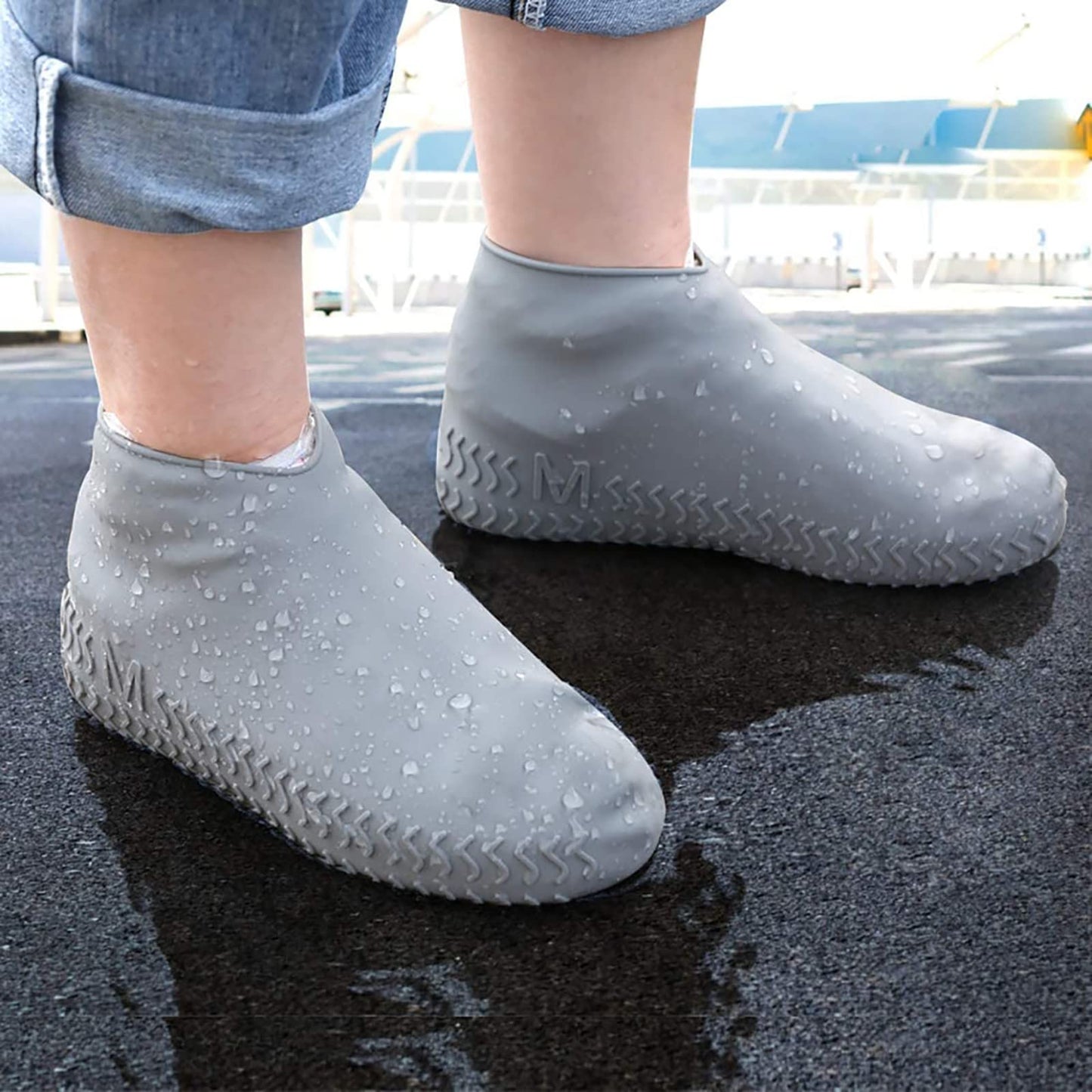 Unisex Silicone Waterproof Shoe Covers Slip-Resistant Large Grey Size L