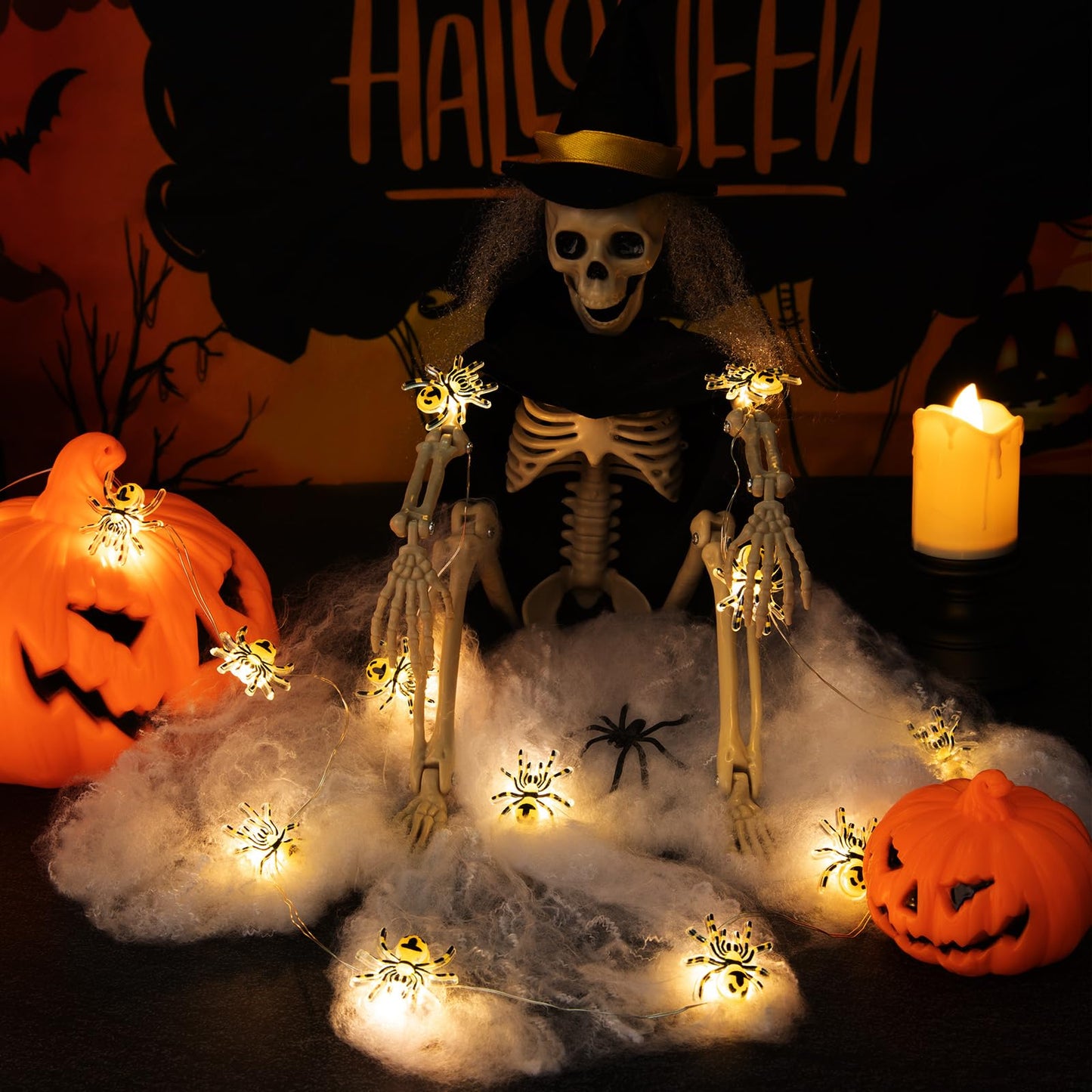 Joygoods Halloween Spider String Lights 7ft 20 LED Warm White Battery 2 Pack