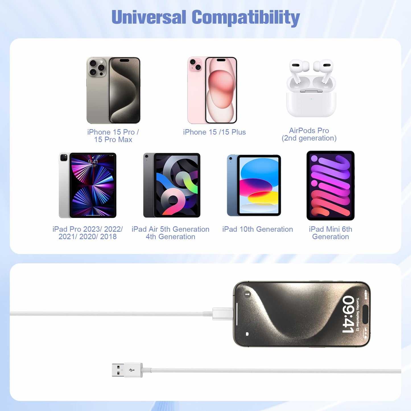 Eettvekd Carplay Cable USB A to USB C for iPhone 16/15 Pro Max iPad 3FT