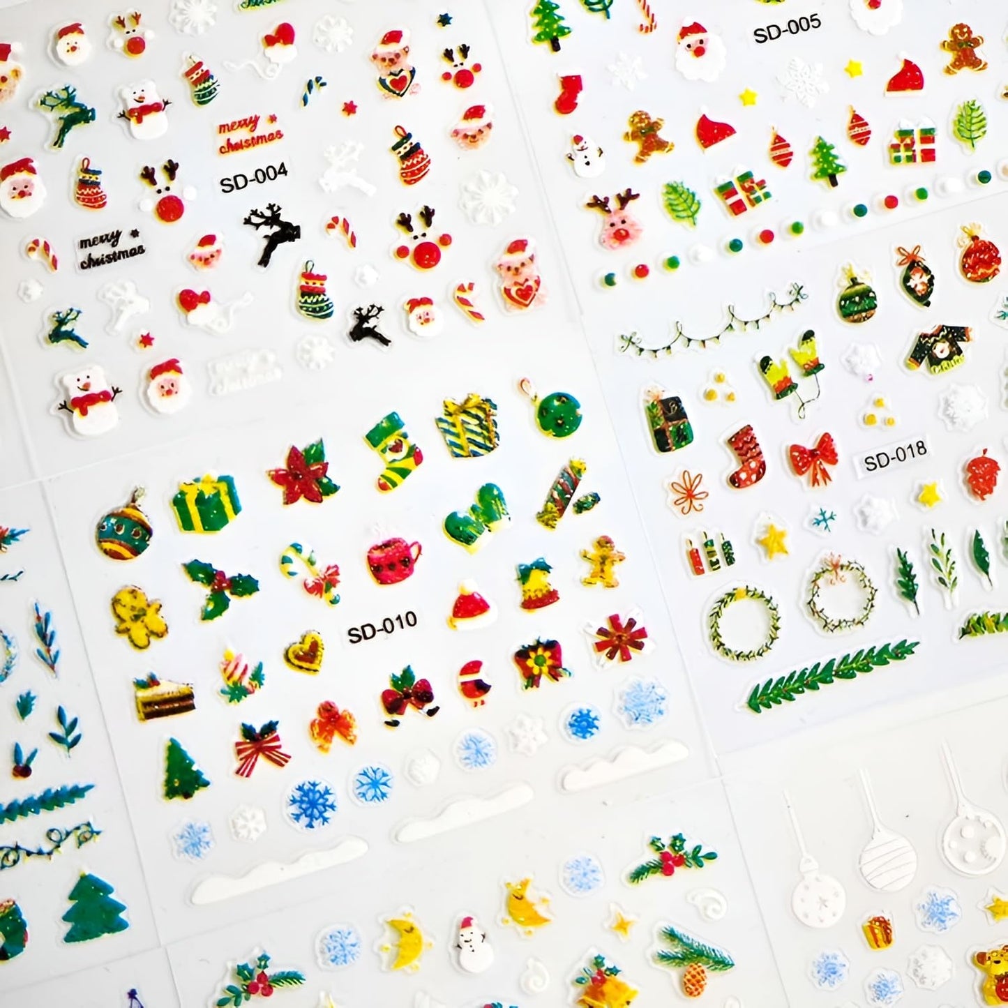 Namrec Christmas Nail Stickers 5D Embossed Santa Snowflake Colorful 2 Sheets