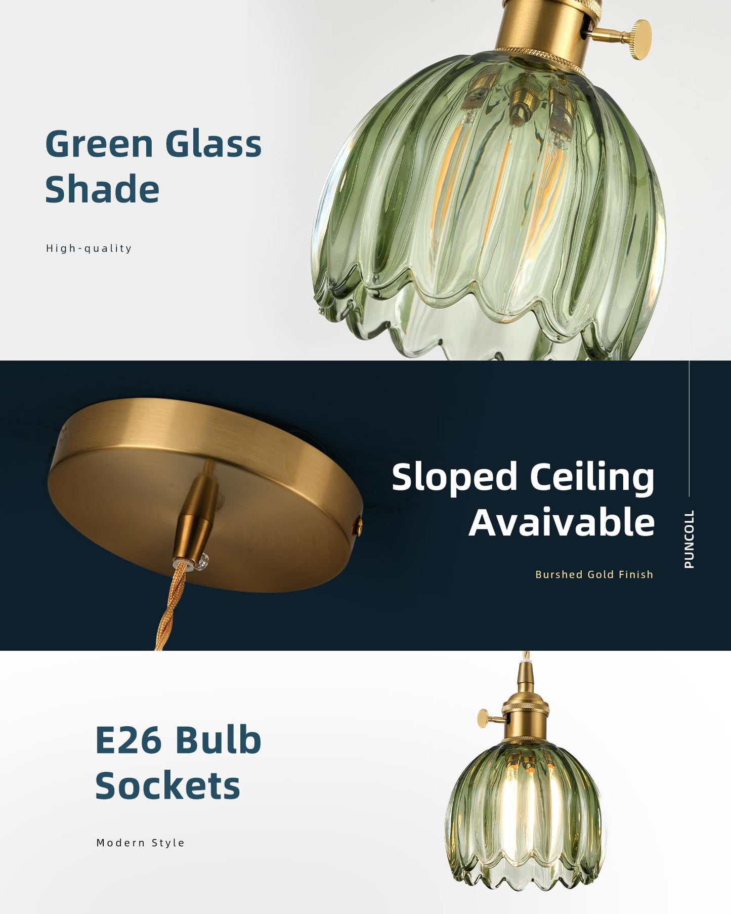 puncoll Vintage Small Pendant Light Green Glass Kitchen Island H2509-GR