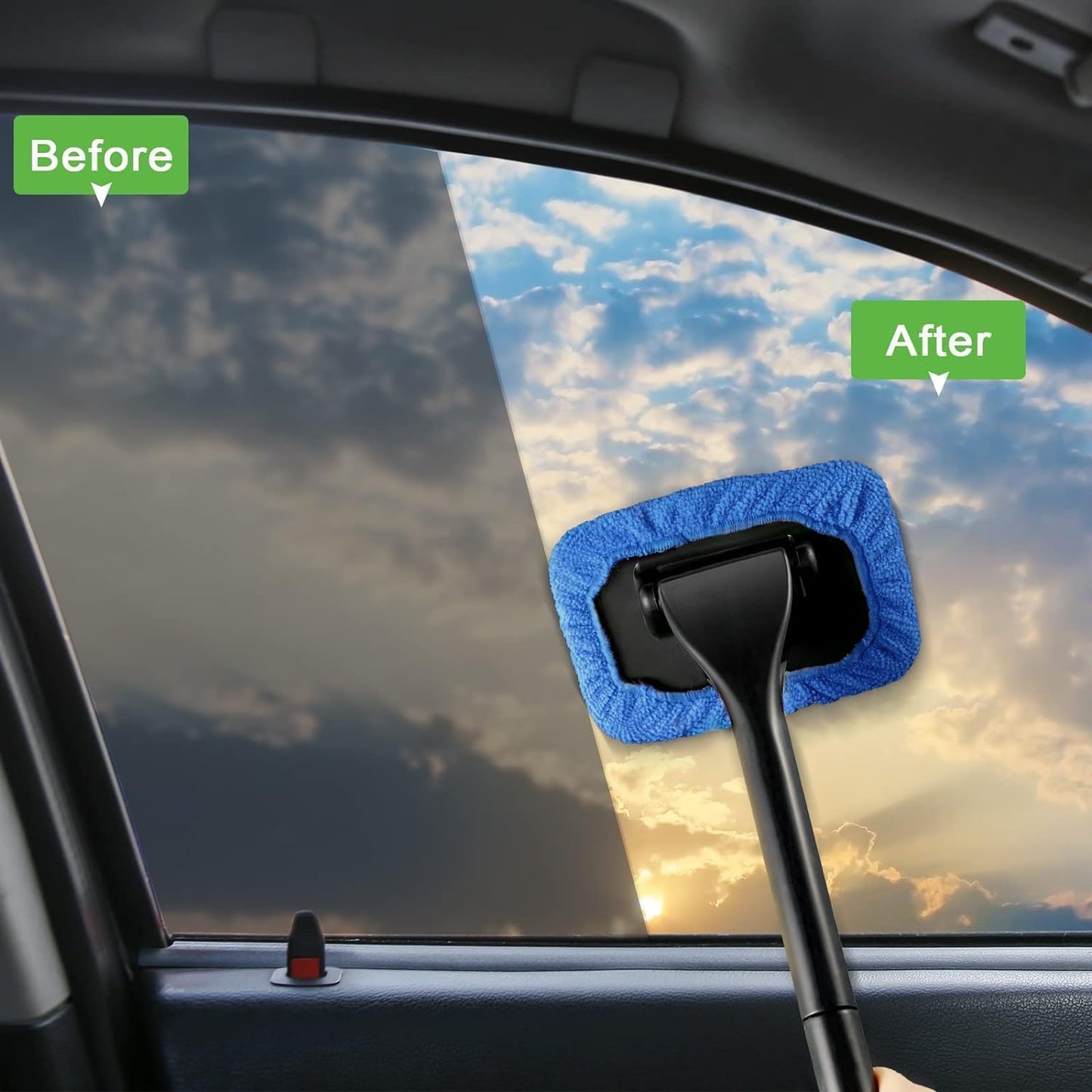 POPDA Car Windshield Cleaner Tool Detachable Handle 5 Pads 30ml Sprayer