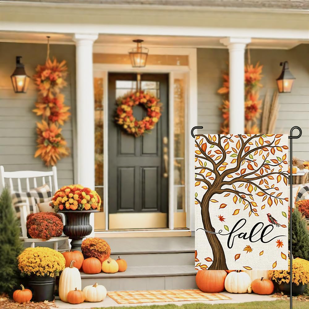 Decorhua Fall Garden Flag Burlap 12x18 Inch Double Sided Thanksgiving Maple Leaf