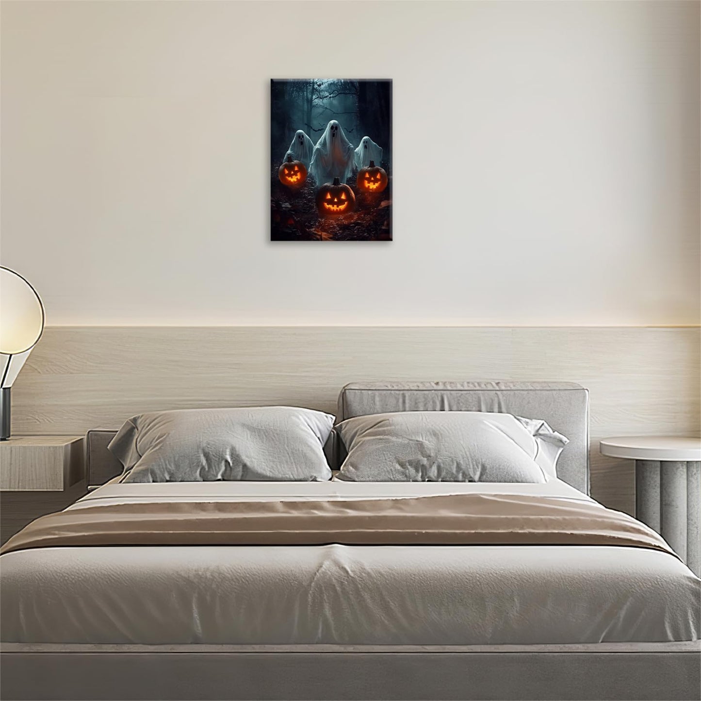Gothic Halloween Ghost Pumpkin Wall Art Canvas Painting Framed 12x16