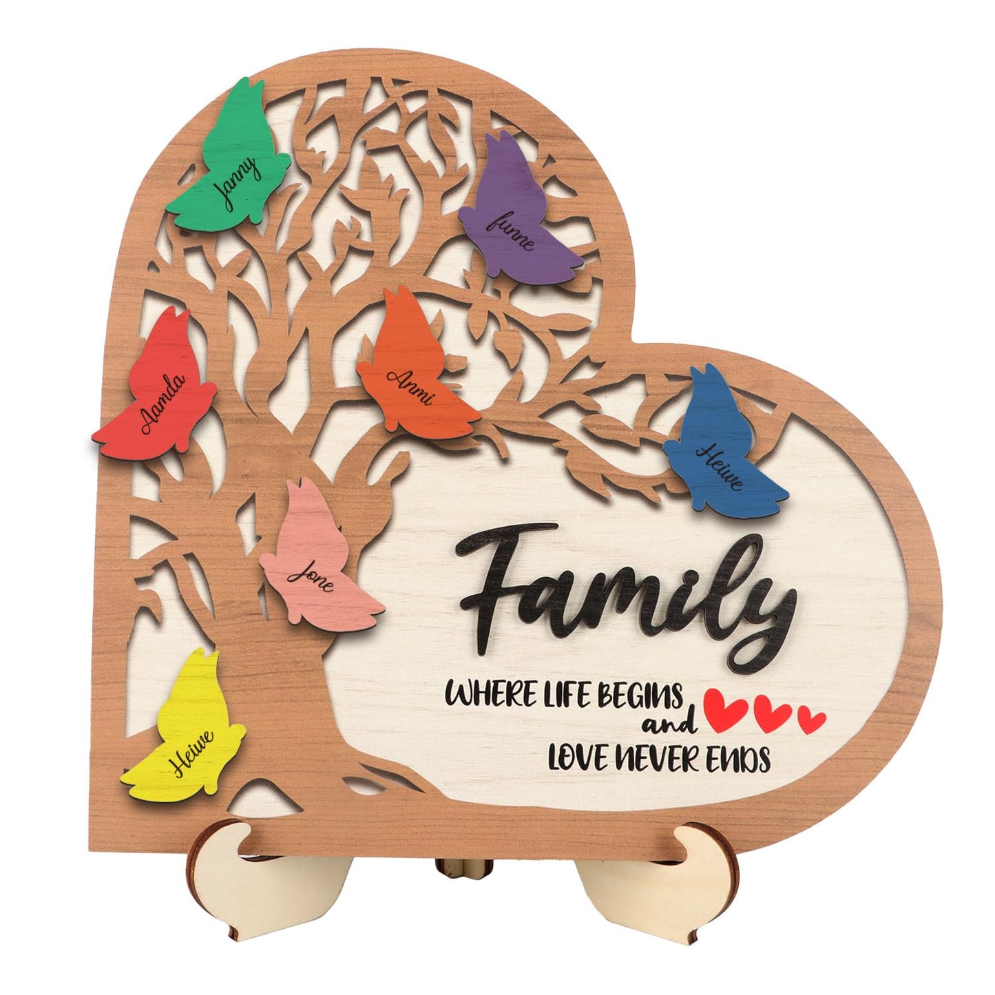 HPNIUB 3D Family Tree Decor Personalized Names Sign 11.4x11.2 Multicolor