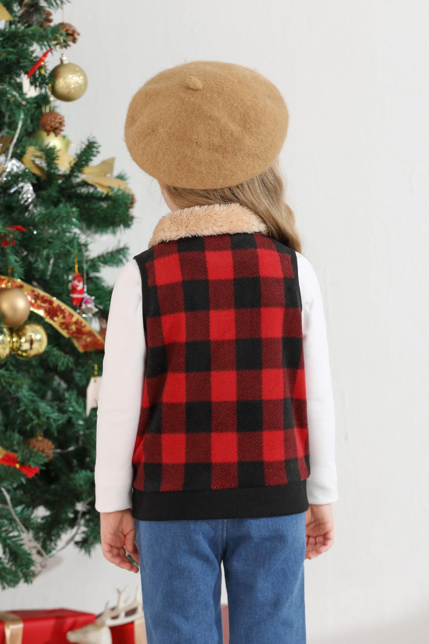 AlisOker Toddler Fleece Buffalo Plaid Puffer Vest Winter Coat Size 3T