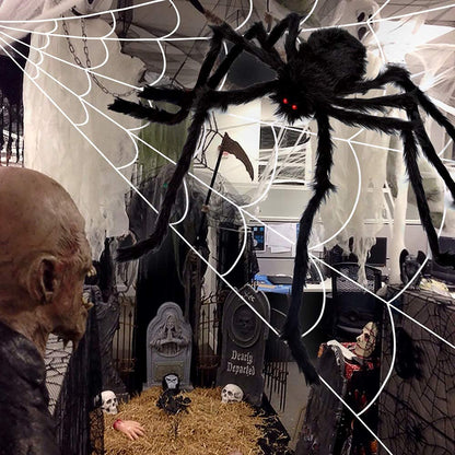 OCATO 200" Halloween Spider Web + 59" Giant Spider Decorations Black