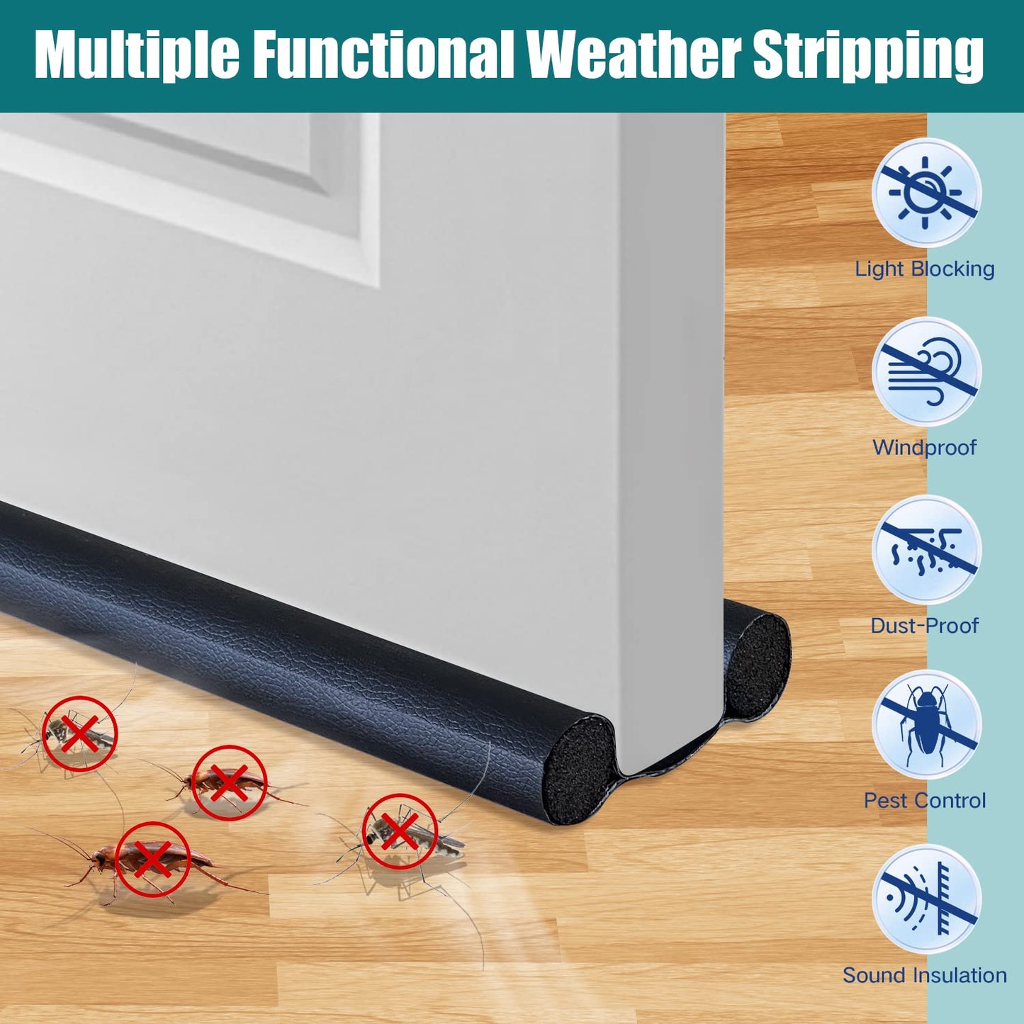 Protalwell Door Draft Stopper Brown Under Door Insulator Fits 1-3/4" Doors