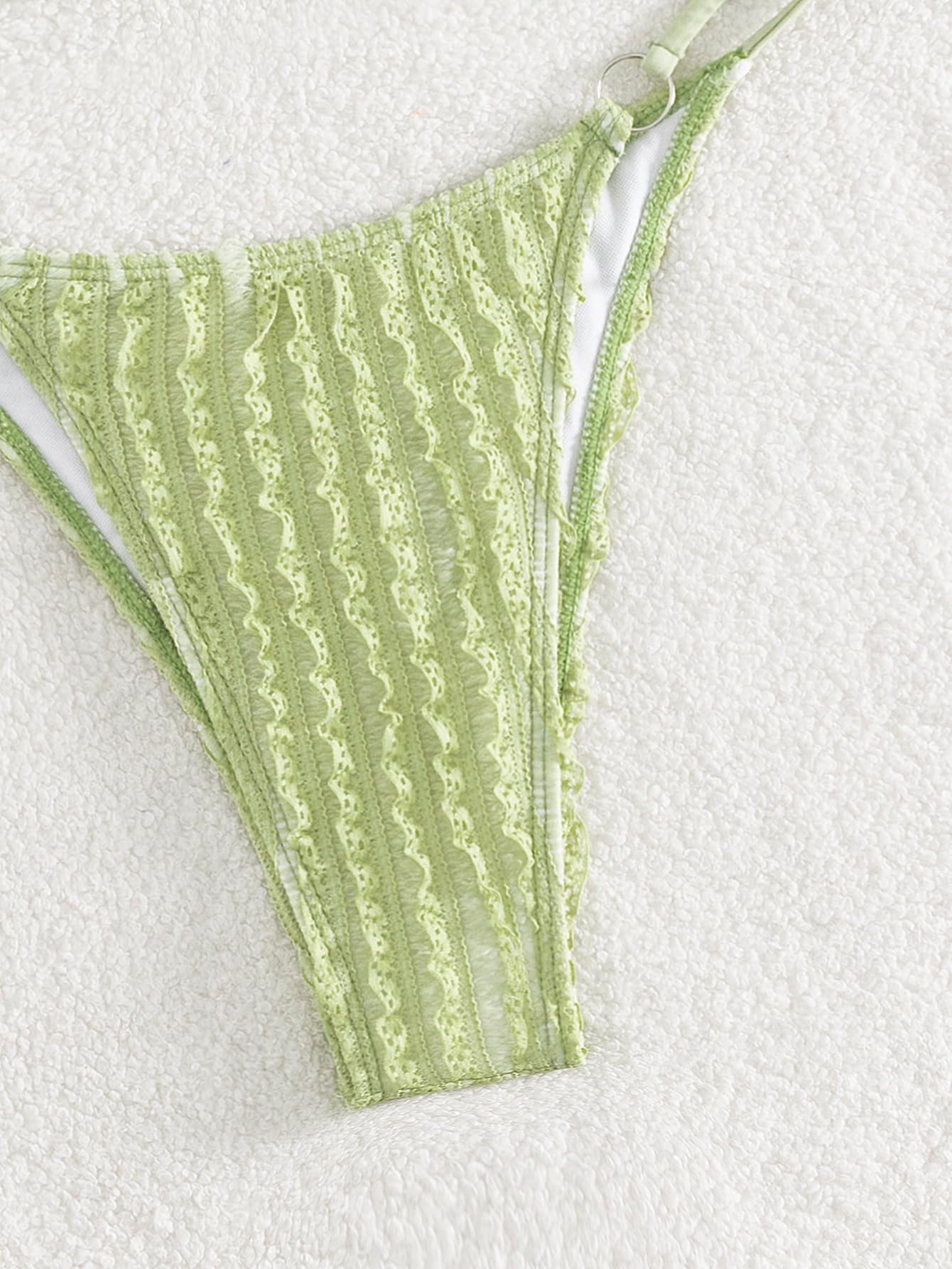 GORGLITTER Women's Lace Bikini Set Halter Triangle Thong Green Frill Size XL