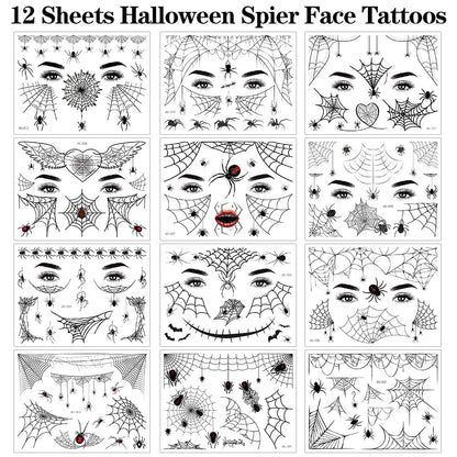 FANOST 22 Halloween Spider Face Temporary Tattoos Kids Adults Cosplay Stickers