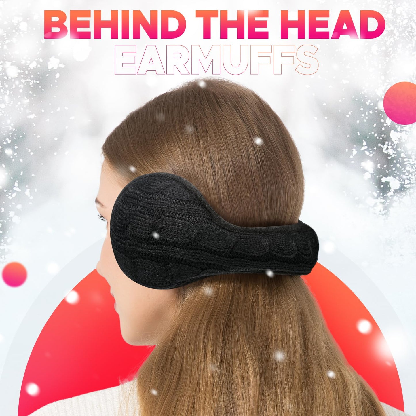 Venswell Knit Ear Muffs Winter Soft Fleece Adjustable Zz-black+white 2 PCS