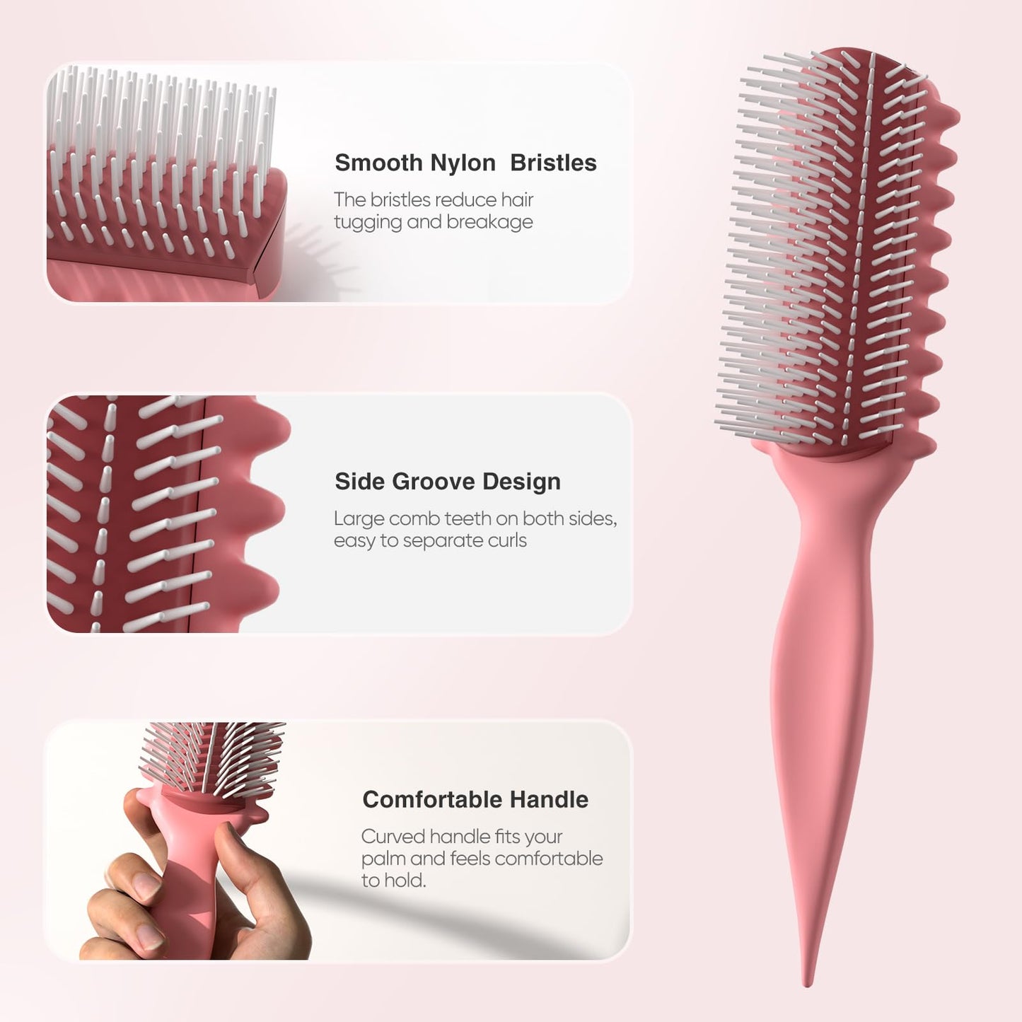 AM 8:00 Curly Hairbrush Curl Defining Voluming Styling Tool Pink