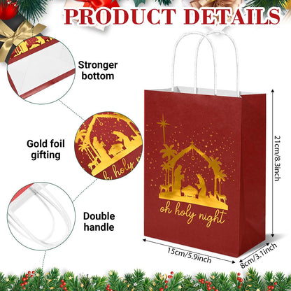 Bolsome 24Pcs Christmas Nativity Gift Bags Red Green Blue Gold Foil