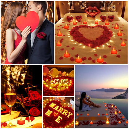 [Like New] LSVGSAK Romantic LED Candle Lights & 1000pcs Red Rose Petals Set