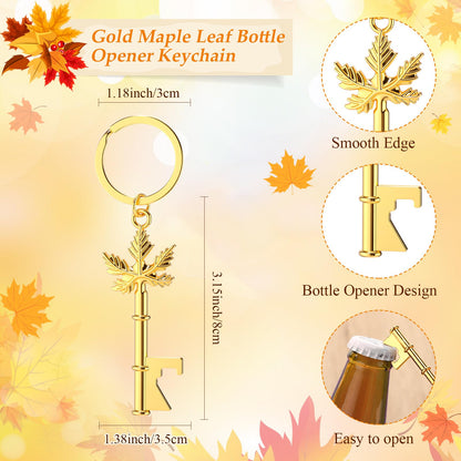 Yiyiring 24 Sets Thanksgiving Party Maple Leaf Keychain Bottle Opener Gold