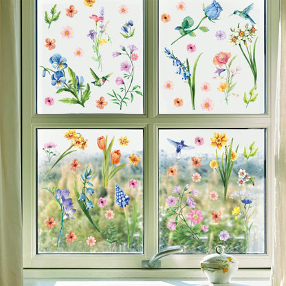 Aryroi Spring Flower Window Sticker Floral Decals Green 12.2x1.3 inch