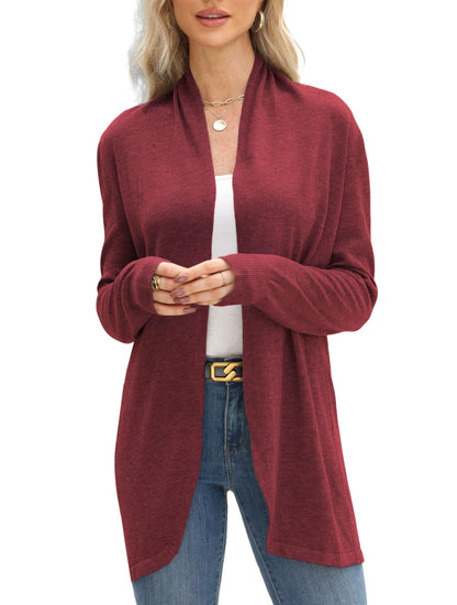 Vanfany Womens Lightweight Open Front Cardigan Knit Burgundy Size XL