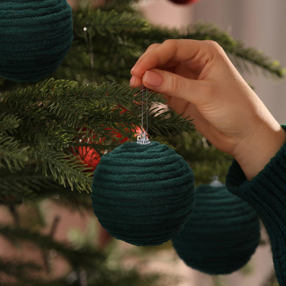 Soulchen 15 Pcs 3.15" Large Green Velvet Flocked Christmas Balls Ornaments