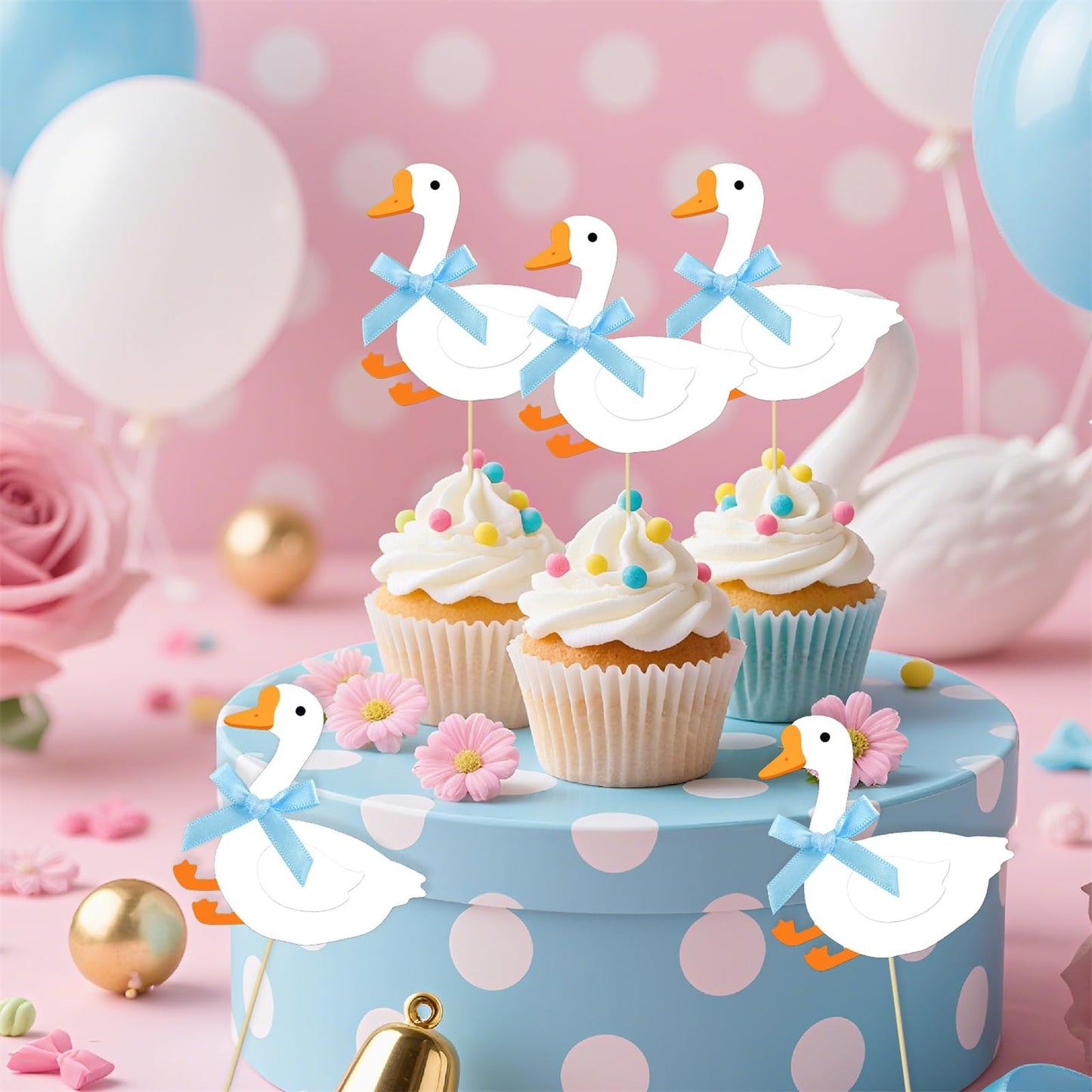 JDIYMI One Silly Goose Cupcake Topper Baby Shower Birthday Party 20pcs Blue