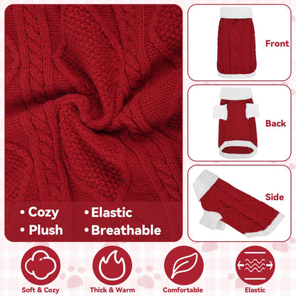 Lorehelina Dog Sweater Argyle Cable Knit Turtleneck Red Size S
