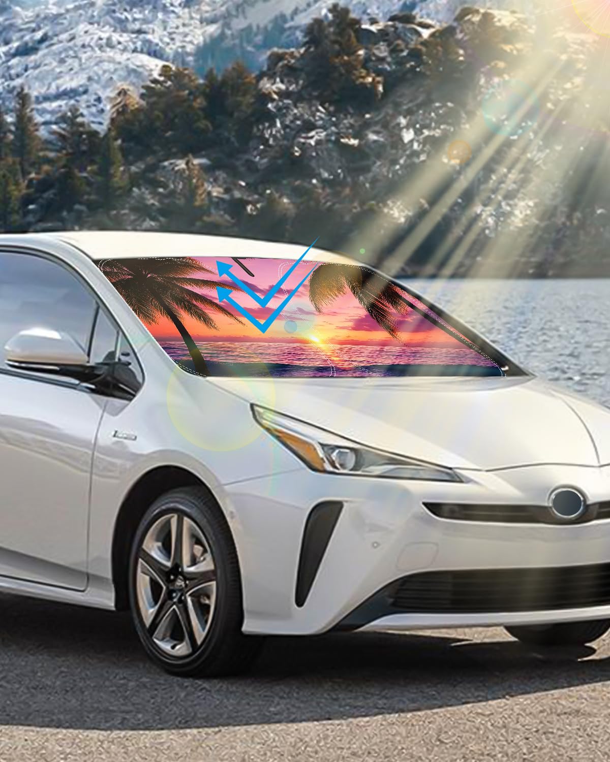 Sunset Beach Windshield Sun Shade for Toyota Prius Hatchback 2016-22 Foldable