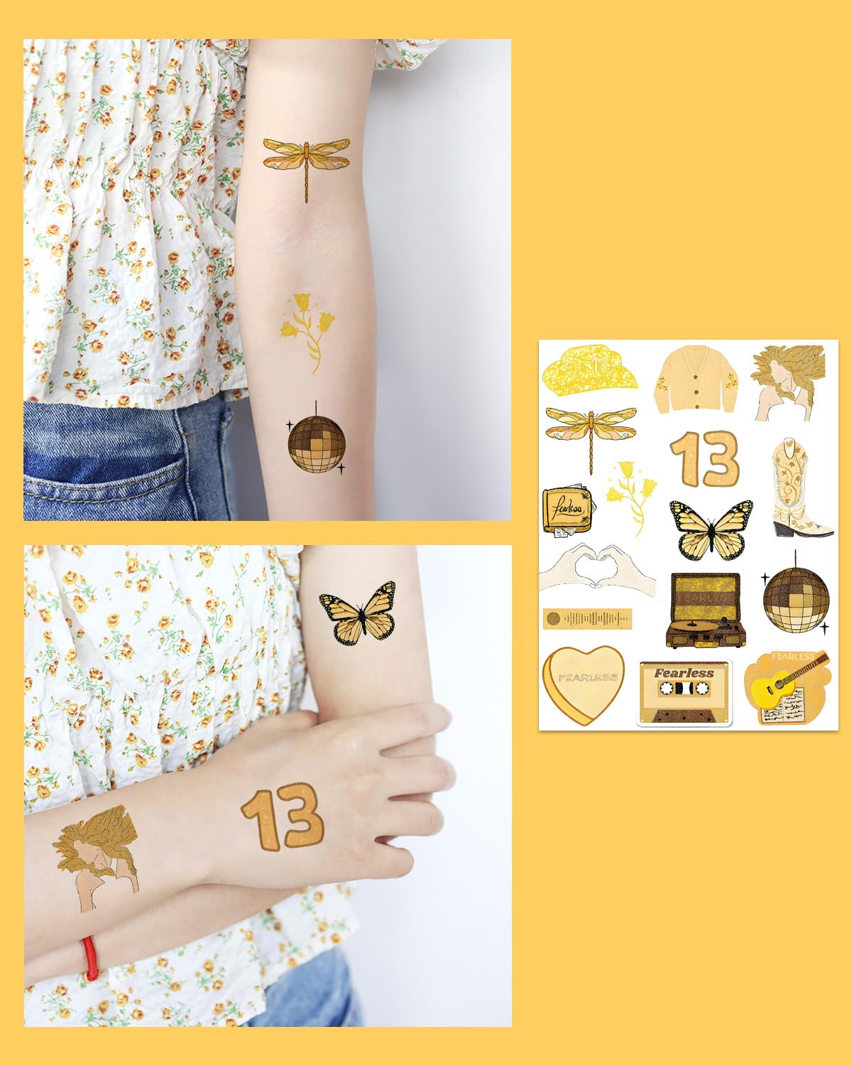 Onogola Party Glitter Temporary Tattoos Lucky Number 13 Stickers ST02