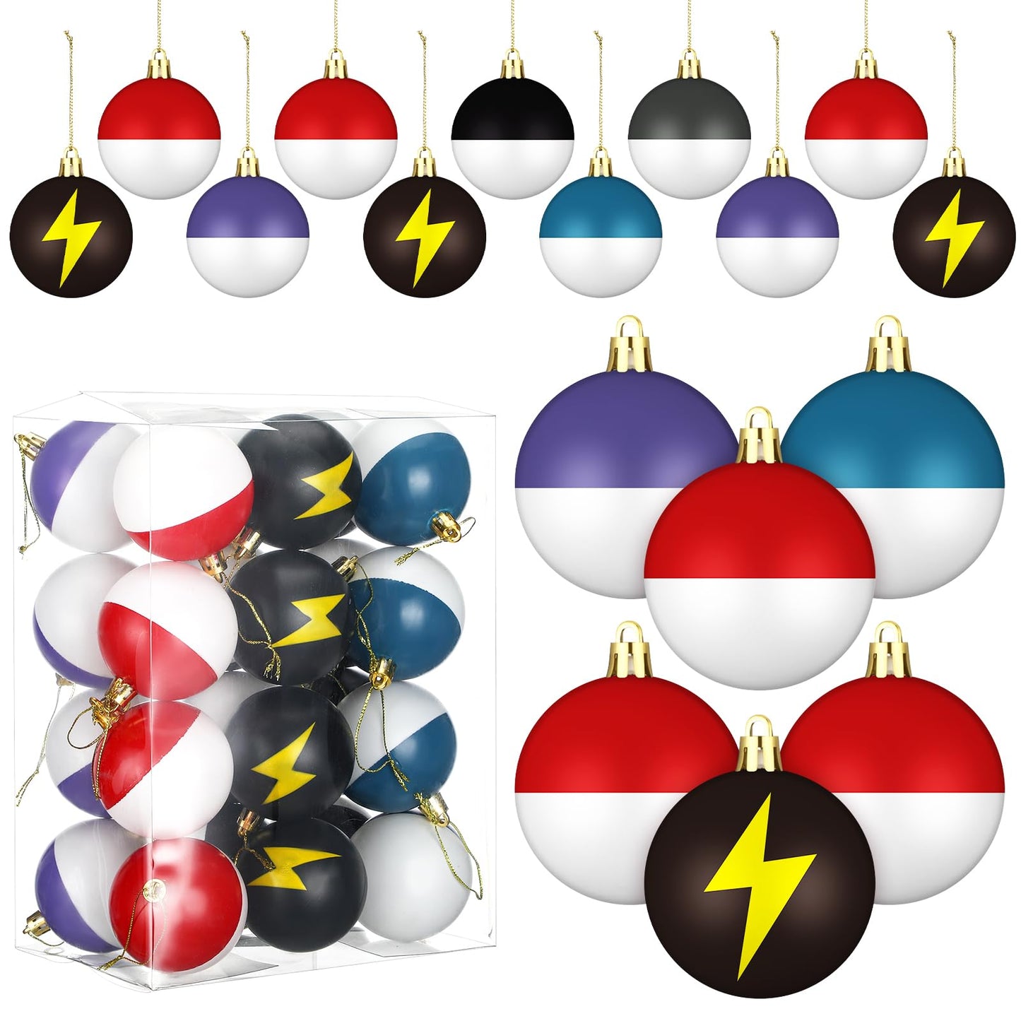 Rotatingpals 24pcs 2.4in Christmas Tree Ball Ornaments Lightning Color