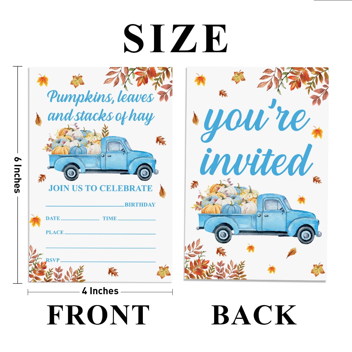 YGRBXJZD Fall Pumpkin Birthday Invitations Blue Truck 4x6 20 Sets Colorful