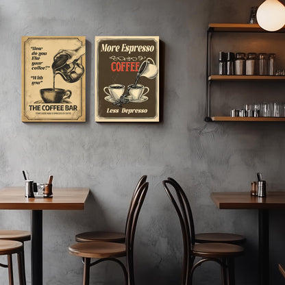 HTTART Vintage Coffee Canvas Wall Art 12x16 Set of 2 Retro Brown