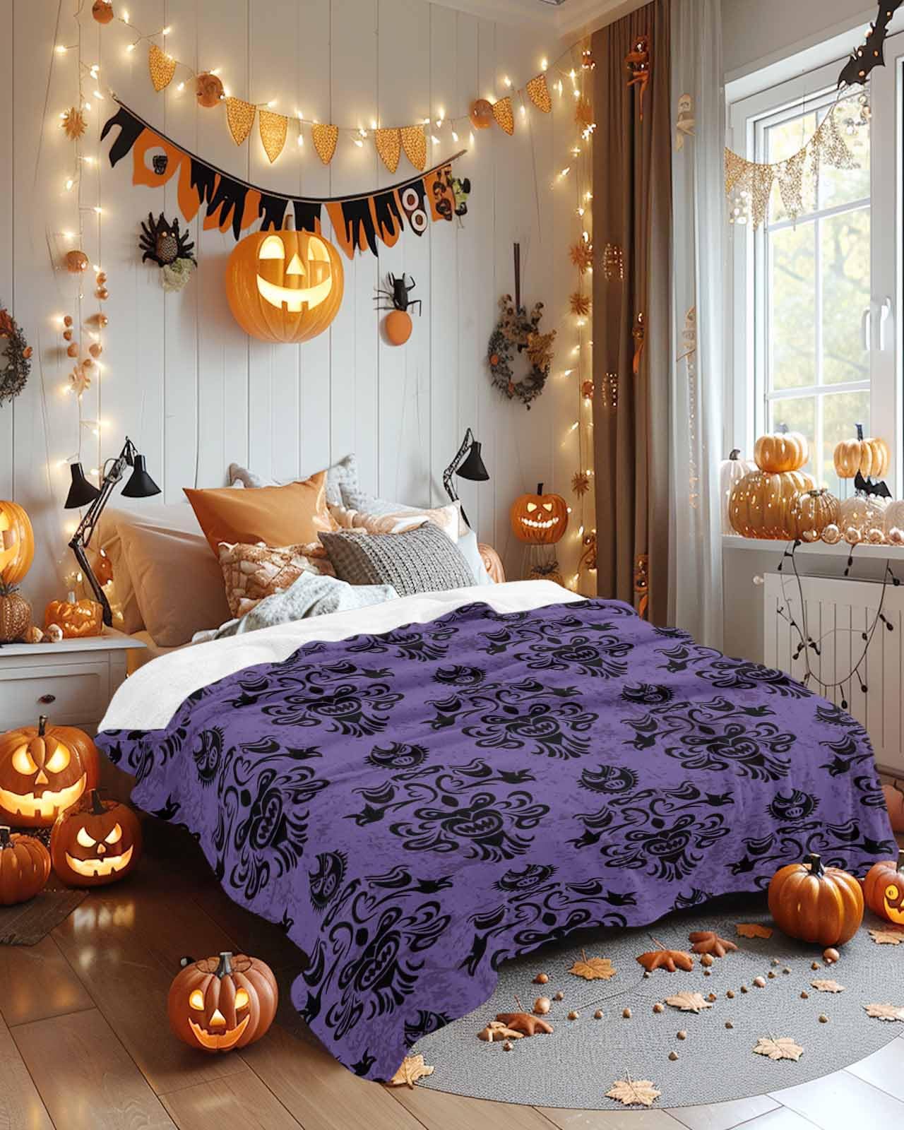 Zadaling Haunted House Halloween Throw Blanket Fleece Cozy 40x50 Purple Black