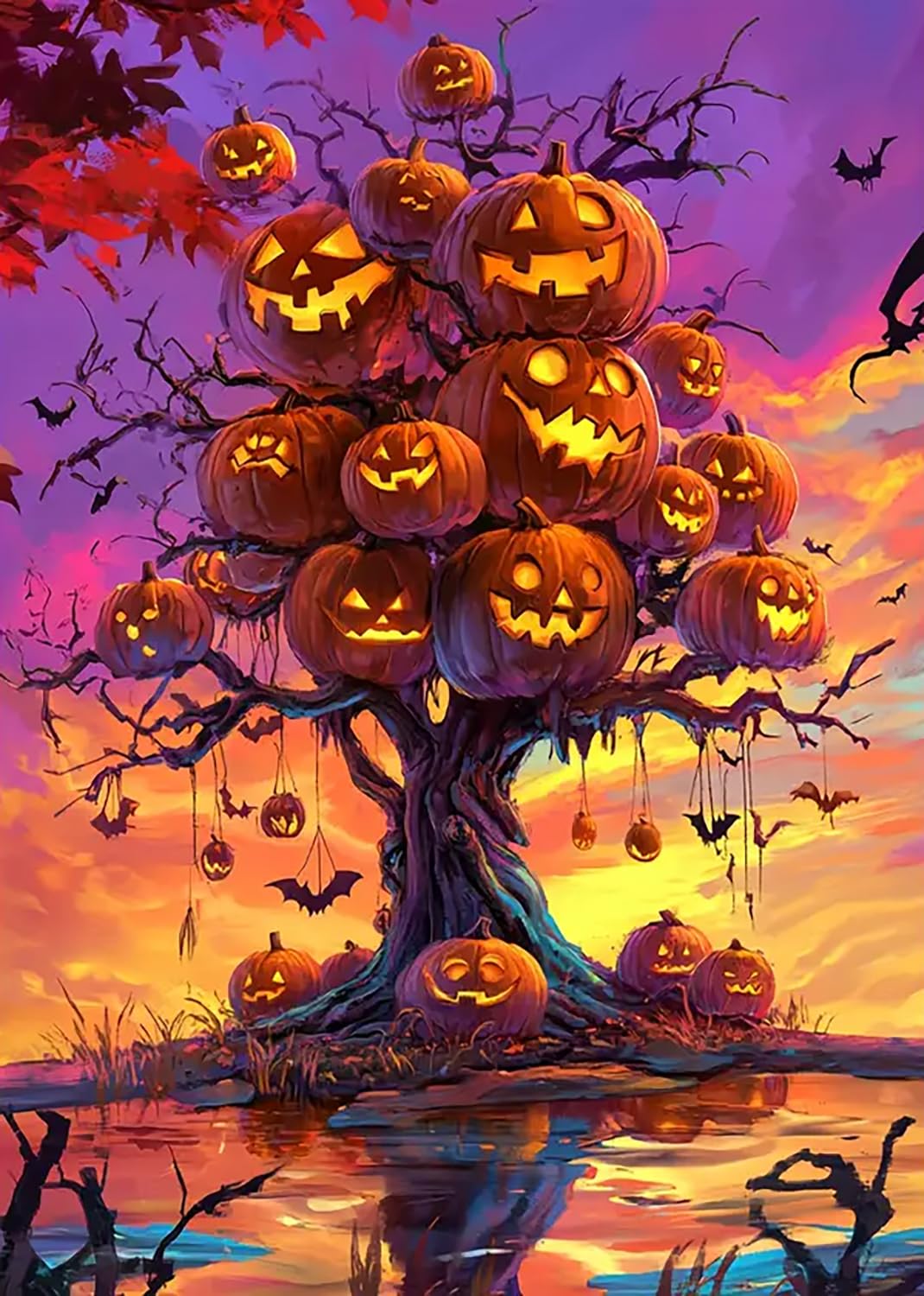 LKHMVCA Halloween Pumpkin Tree Diamond Painting Kit 11.8x15.7 Inch