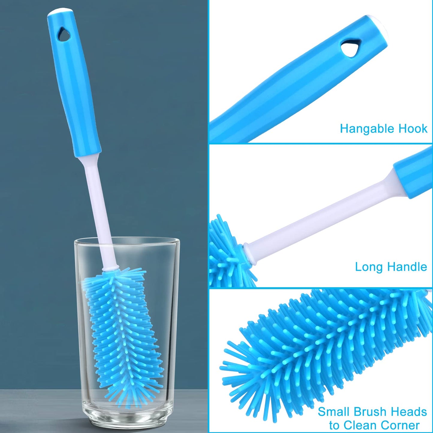 XANGNIER 3 Pack Stainless Steel Bottle Cleaner Brush Kit for Baby Bottles