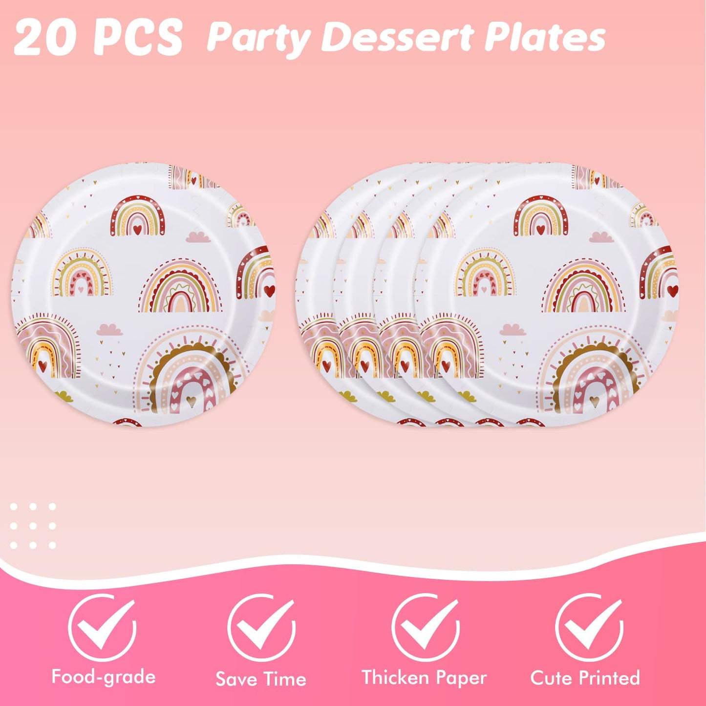 Ryzovo Boho Rainbow Party Supplies 62pcs Paper Plates Napkins Tablecloth