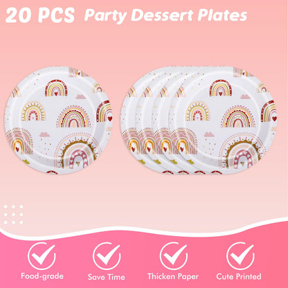 Ryzovo Boho Rainbow Party Supplies 62pcs Paper Plates Napkins Tablecloth
