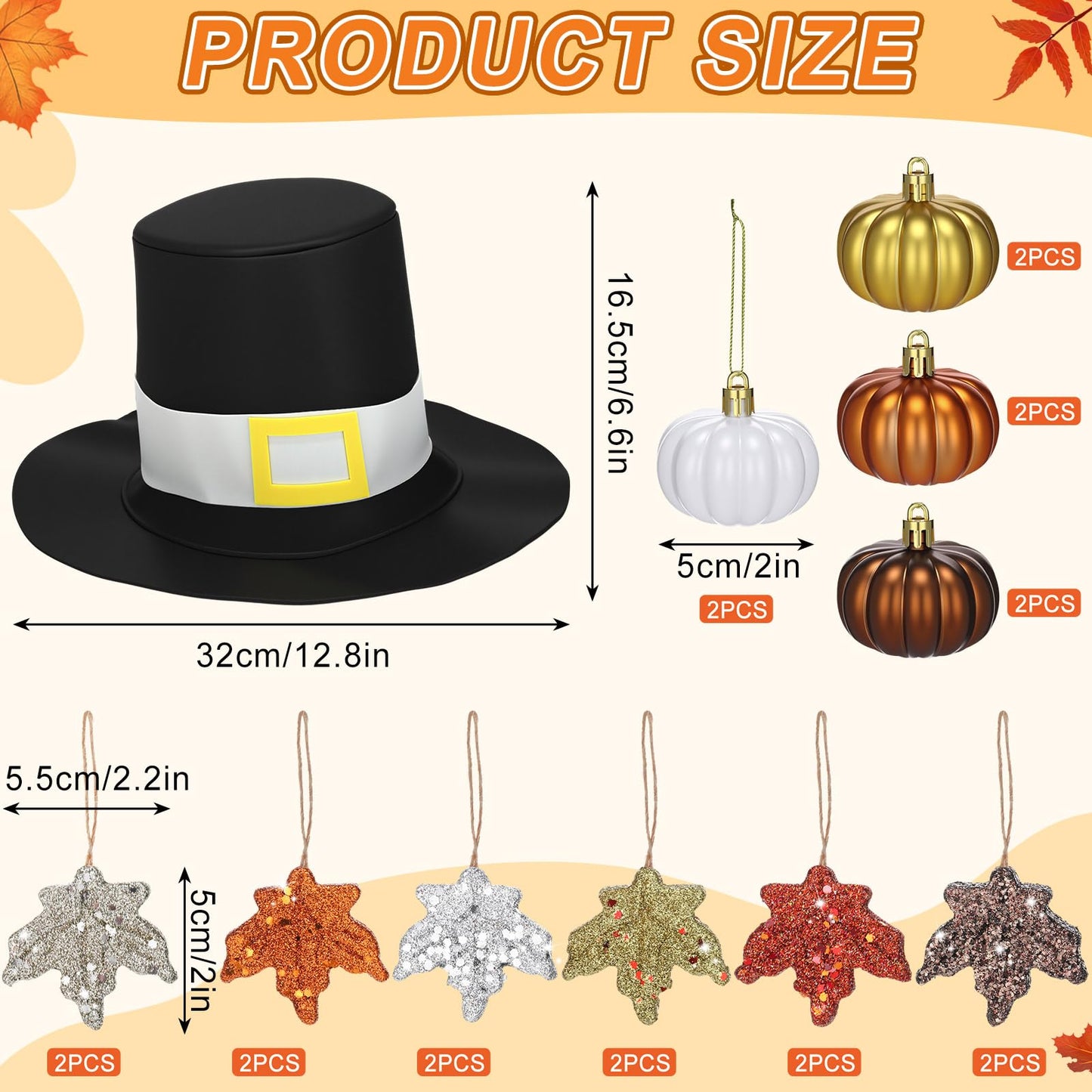 Soulchen 39 Pc Fall Thanksgiving Tree Ornaments Set Orange Brown Gold