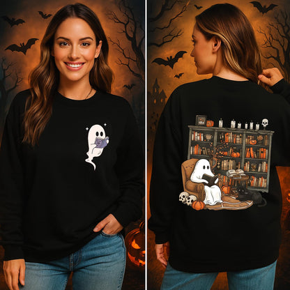 sidupili Halloween Sweatshirt Ghost Reading Books Pullover P4 Size M