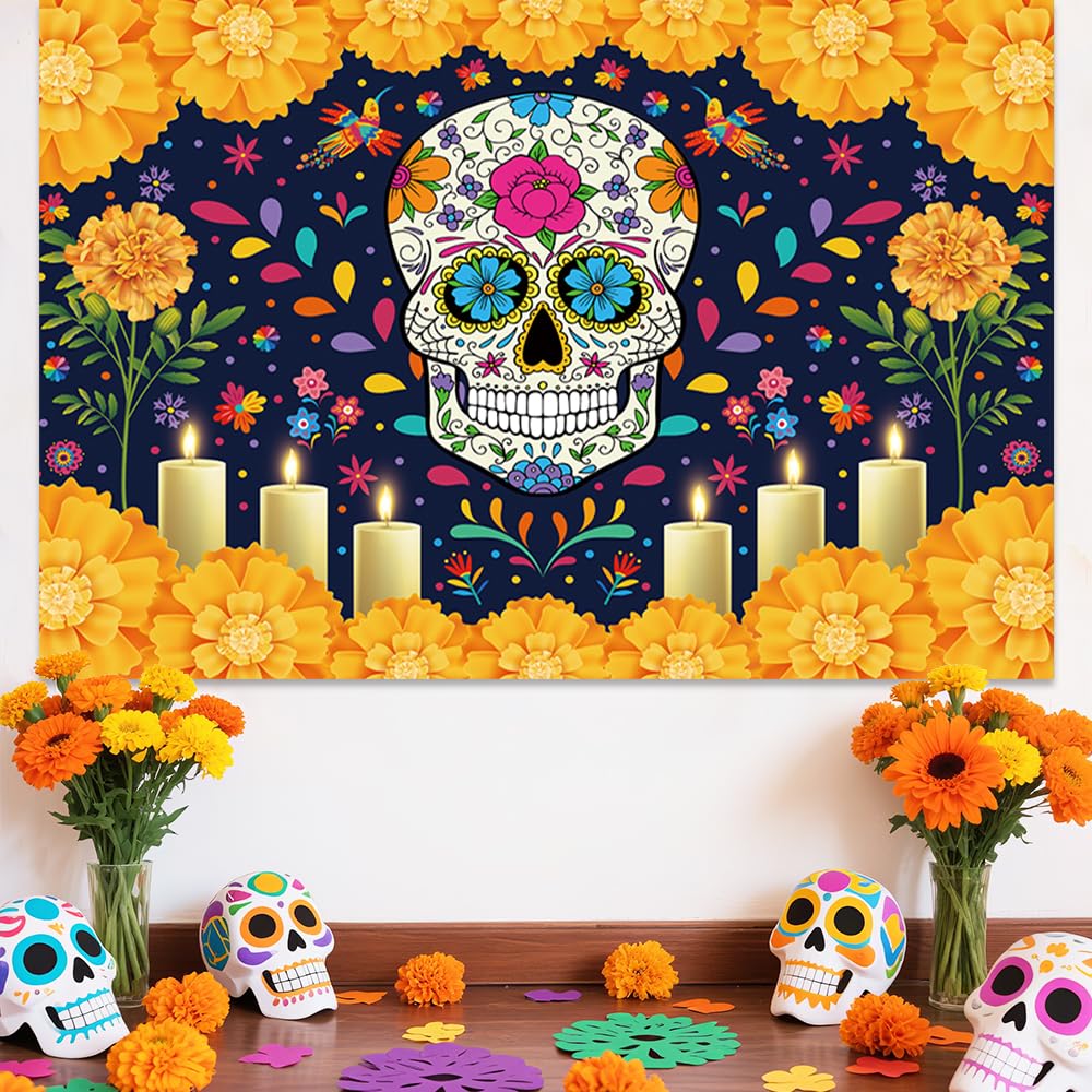 Sendy Day of The Dead Sugar Skull Backdrop 7x5ft Vibrant Colors Vinyl